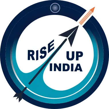 Our logo represents the ethos of RiseUpIndia featuring a dynamic design that illustrates the educational journey of students. The top portion consists of dark rings with a gradient that lightens towards the bottom, representing the transition from darkness to light. From the base, a stylized wave element in shades of blue rises, morphing into an arrow that points upwards through an opening in the top ring, symbolizing aspiration and progress. This arrow further transforms into the silhouette of an airplane and then into a rocket ascending into orbit, depicting the escalating career trajectory of students as they advance through their education and beyond.